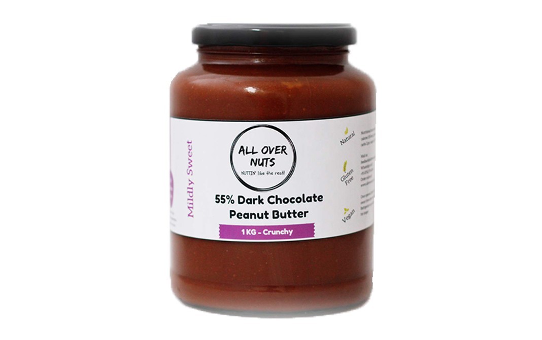 All Over Nuts 55% Dark Chocolate Peanut Butter Crunchy   Glass Jar  1 kilogram